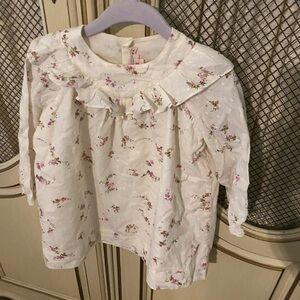 Bonpoint 2T Swiss dot floral ruffle collar dress